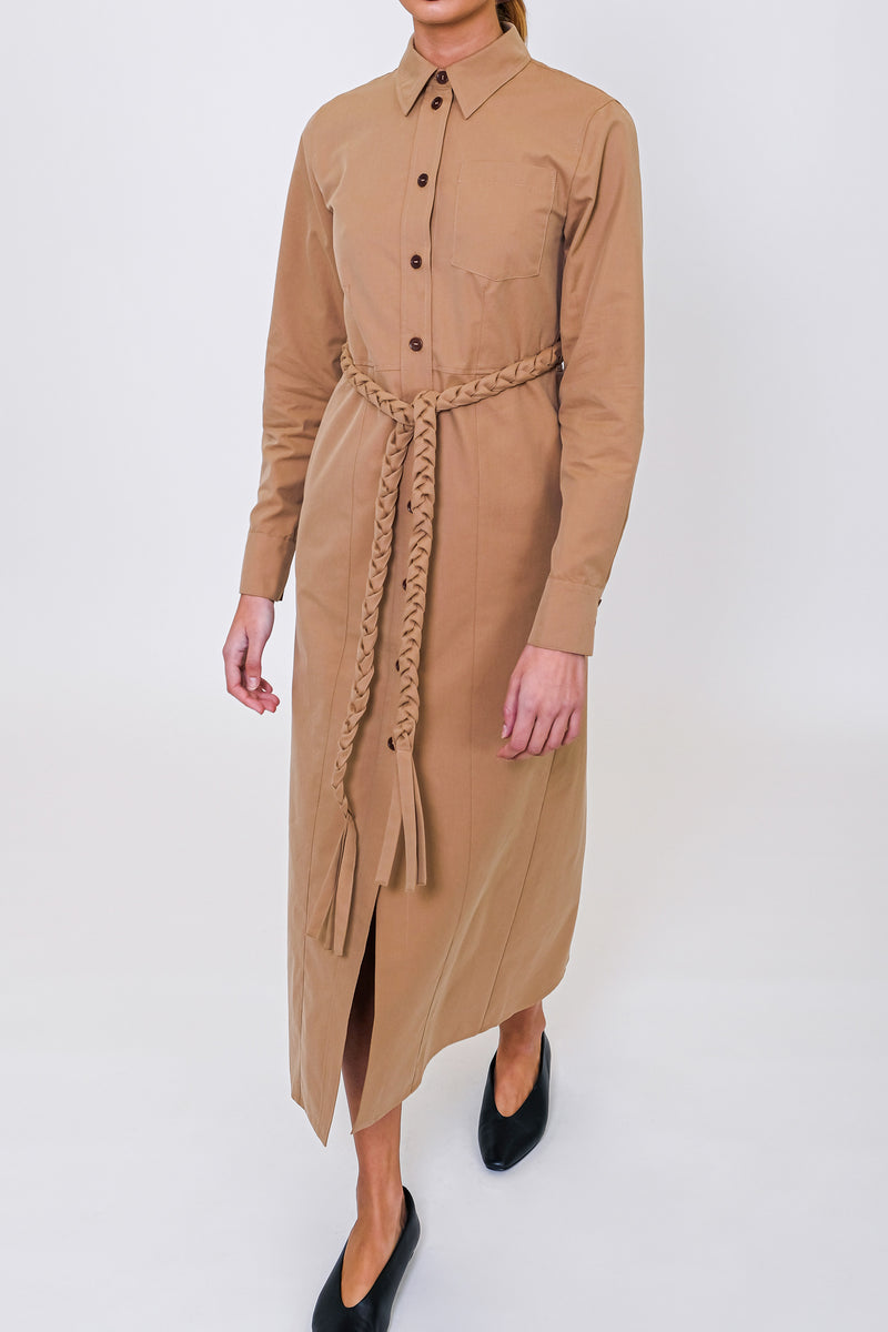 ASIA CAMEL BELTED SHIRT DRESS