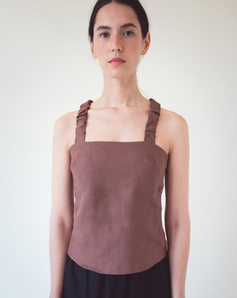 CLAIRE X-BACK TOFFEE LINEN TOP
