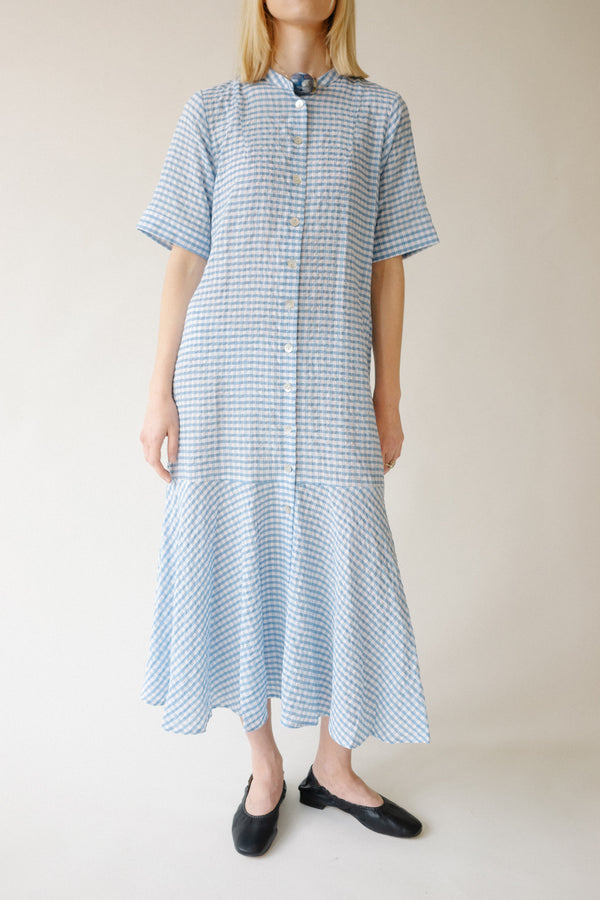 GENEVA MIDI BLUE CHECK SHIRT DRESS