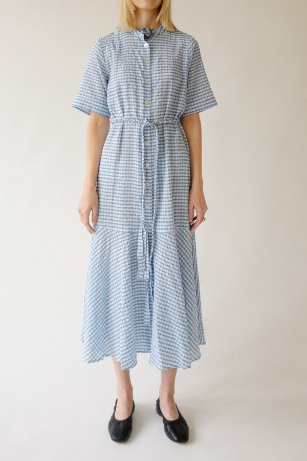 GENEVA MIDI BLUE CHECK SHIRT DRESS