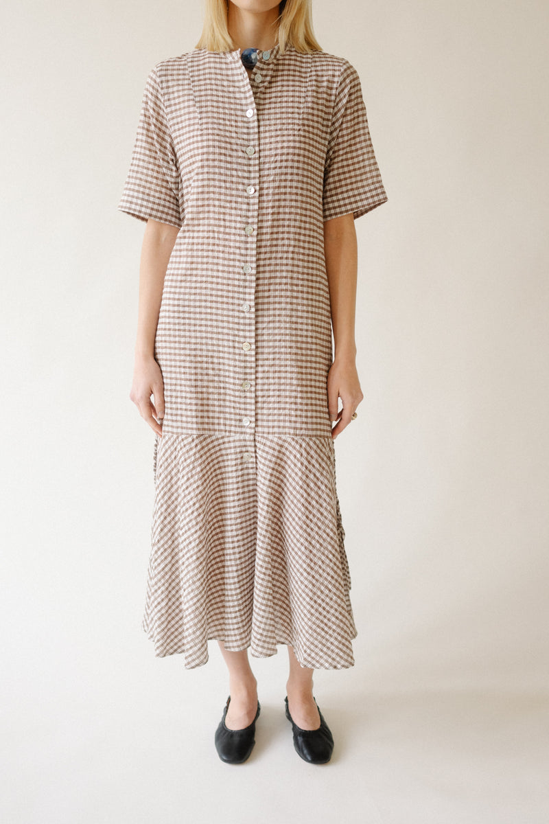 GENEVA MIDI COFFEE CHECK SHIRT DRESS