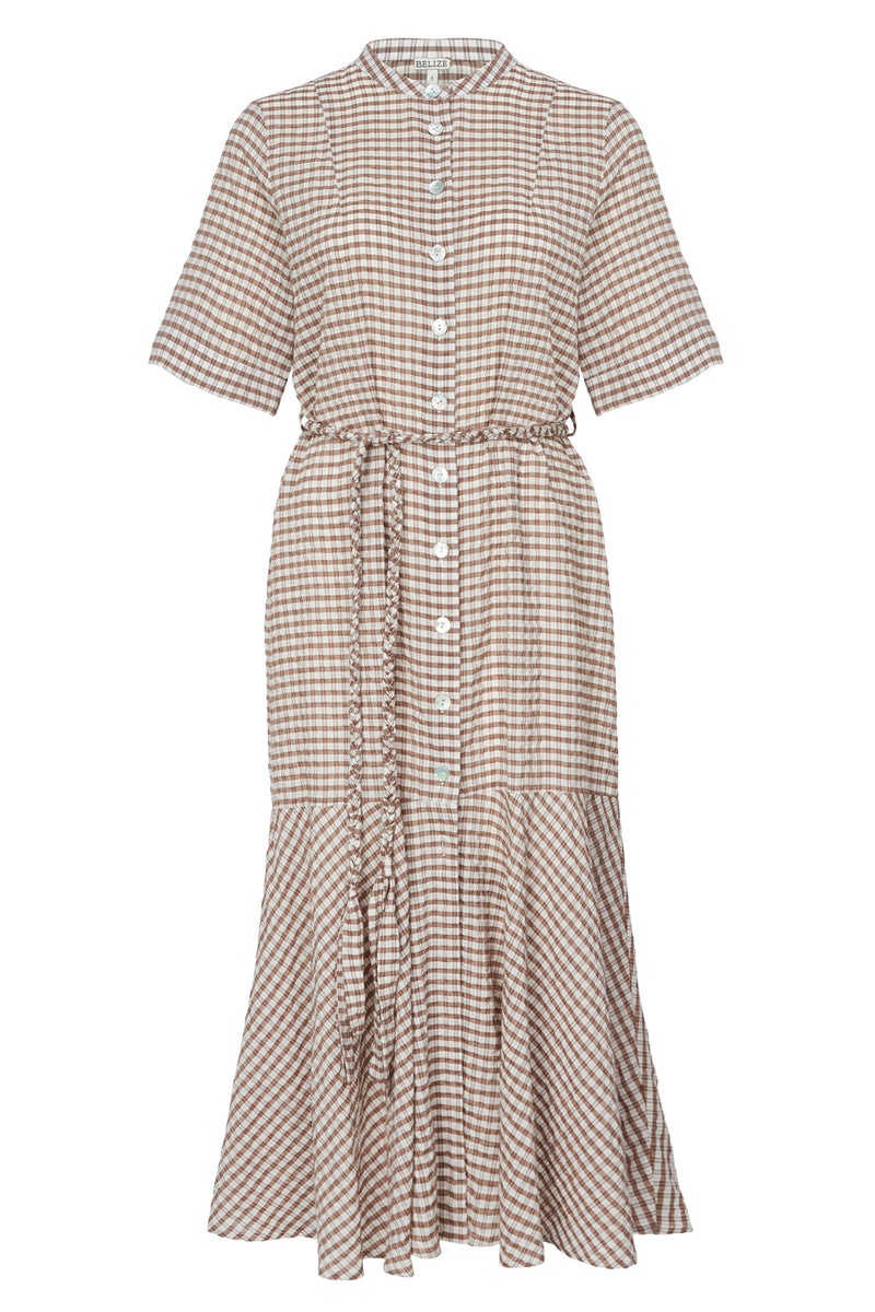 GENEVA MIDI COFFEE CHECK SHIRT DRESS