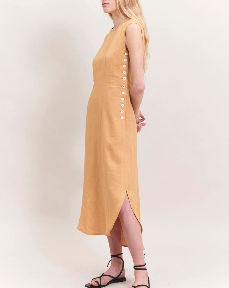 LILA YELLOW LINEN MIDI DRESS