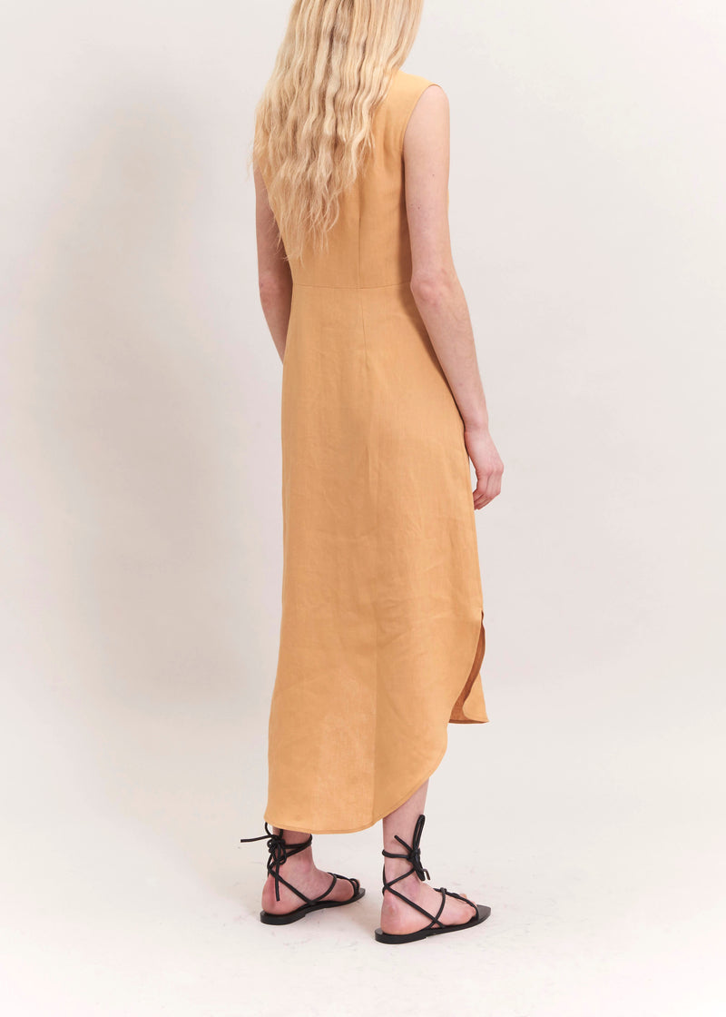 LILA YELLOW LINEN MIDI DRESS