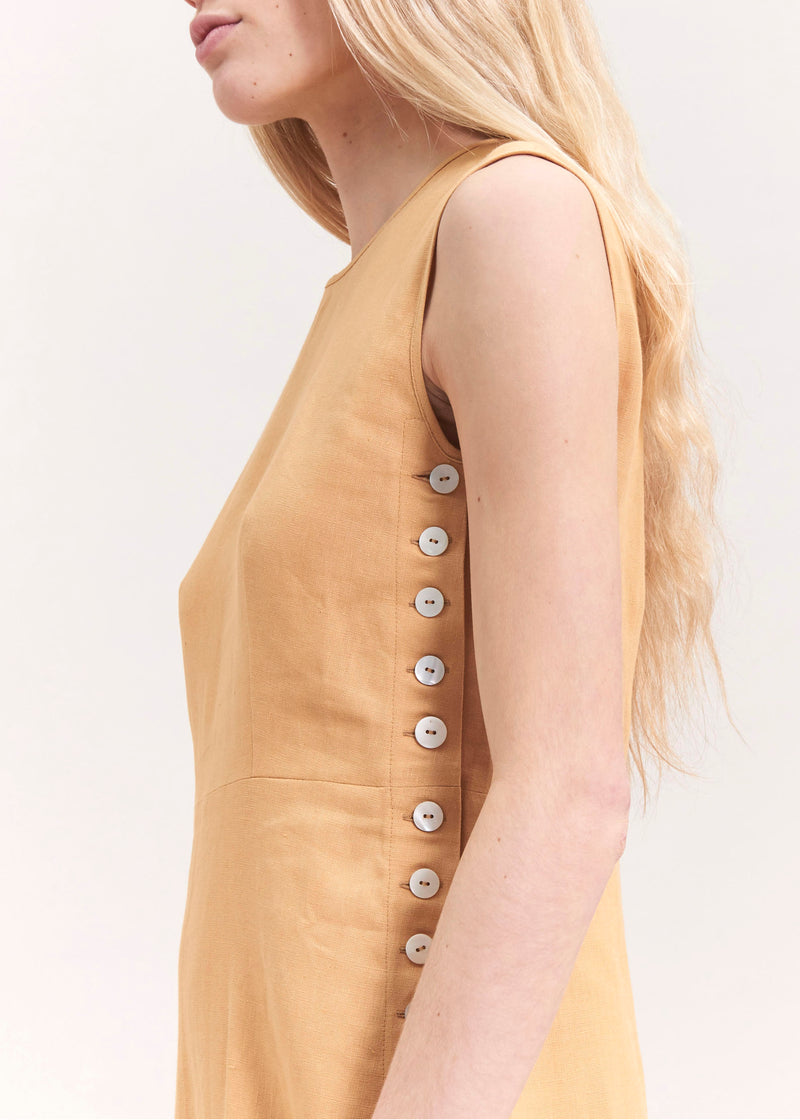 LILA YELLOW LINEN MIDI DRESS