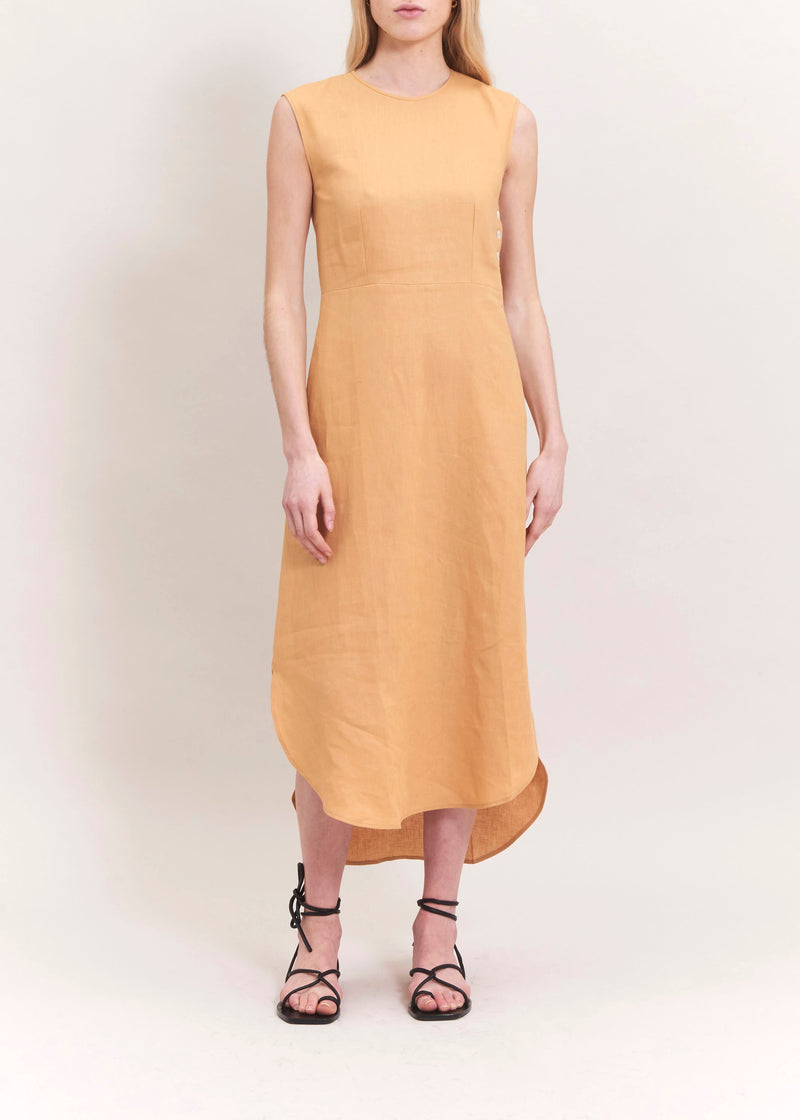 LILA YELLOW LINEN MIDI DRESS