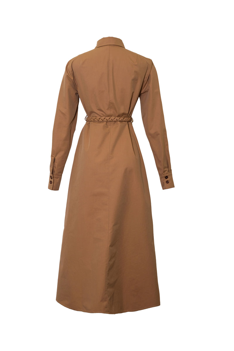 ASIA CAMEL BELTED SHIRT DRESS